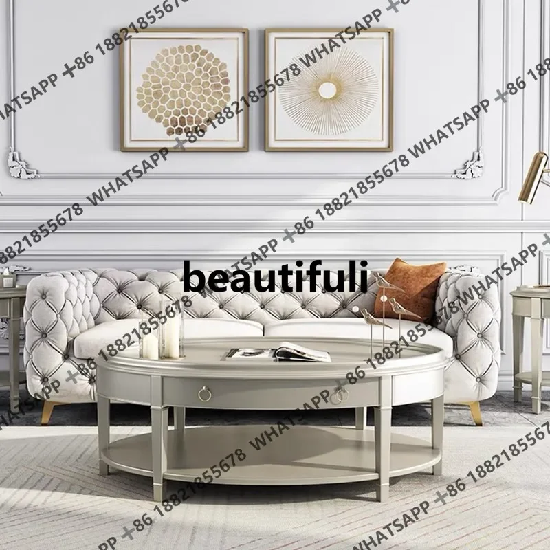 D07 American light luxury coffee table solid wood oval champagne gold tea table living room TV cabinet combination