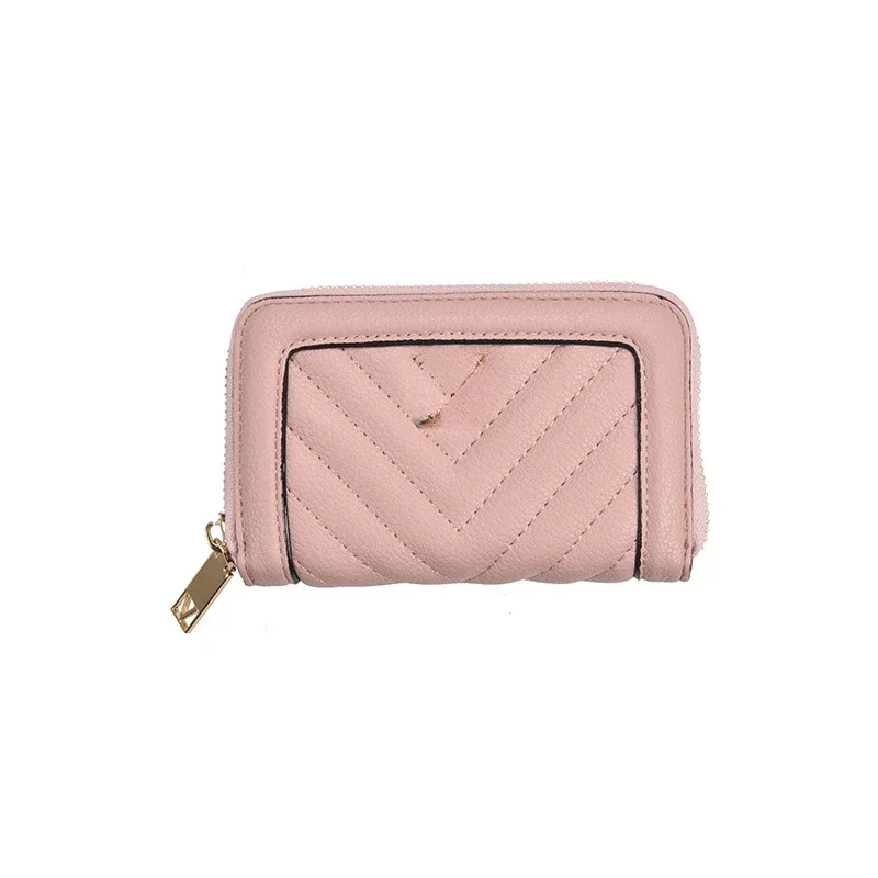 Small Wallet V Quilt Full Zip Card Pink Strip