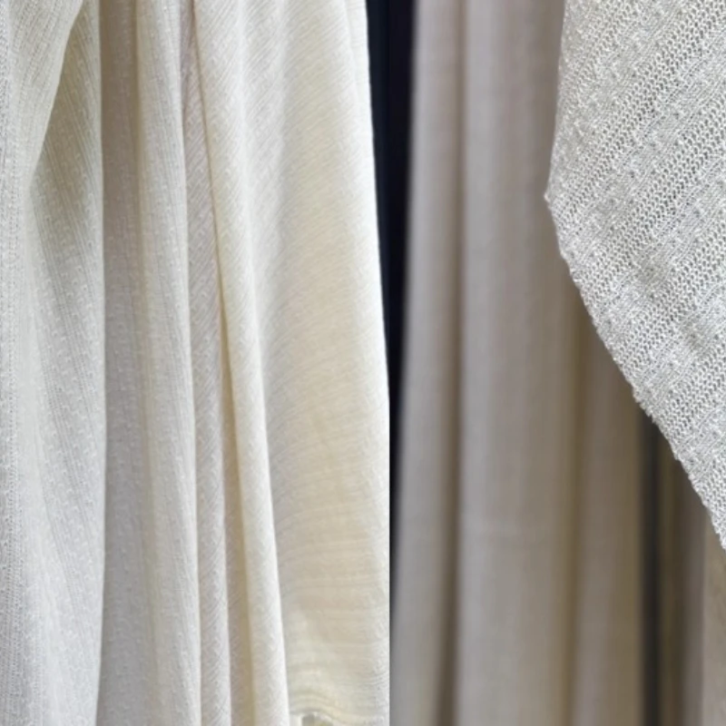 

White Knitted Curtains Fabric Home Sewing Dress Soft Stretch Stripes Handmade Designer Crafts Materials for Tops Tunics Festival