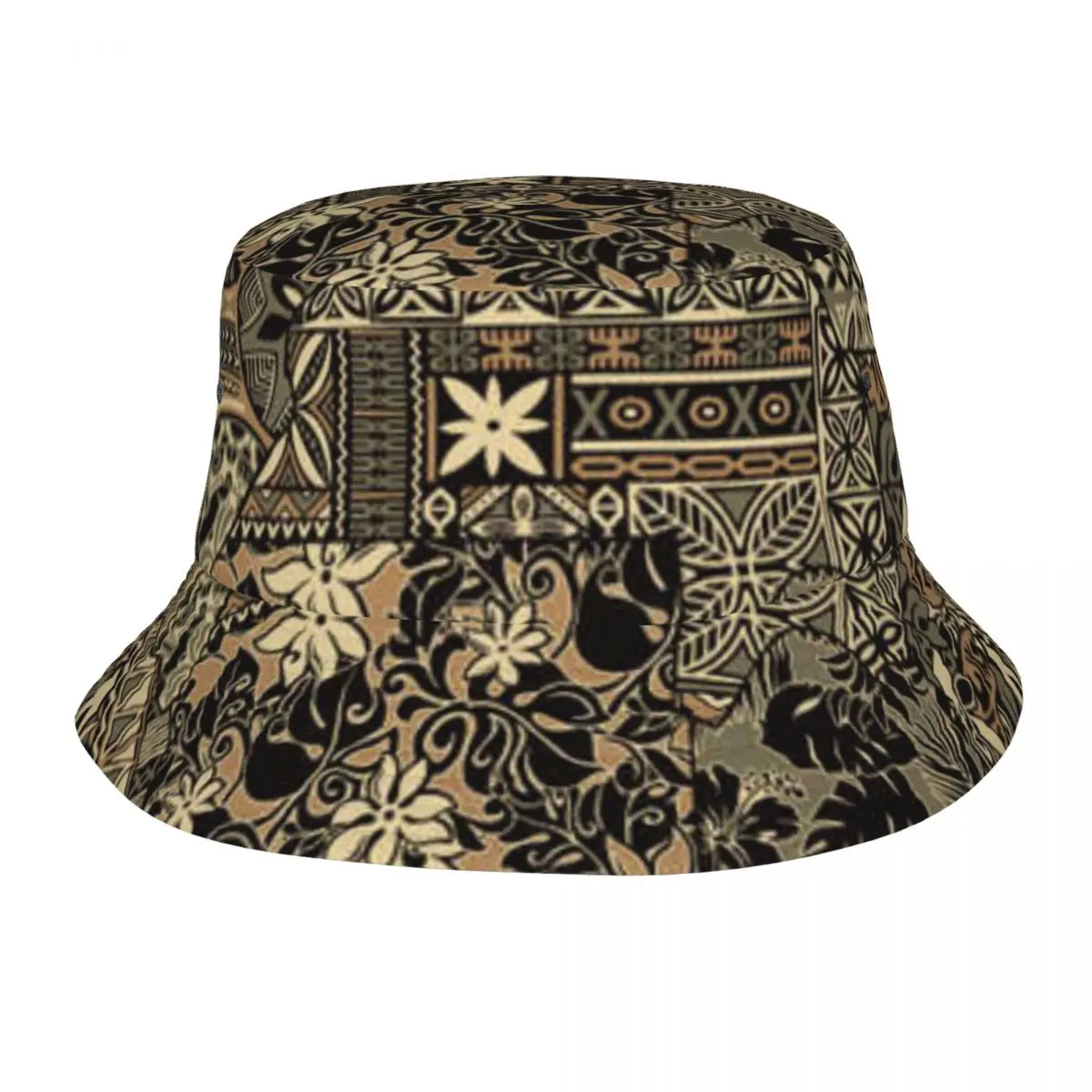 

Hawaiian Hibiscus Tribal Element Bucket Hat Bob Fisherman Cap Outdoor Travel Sun Visor Fashion Panama