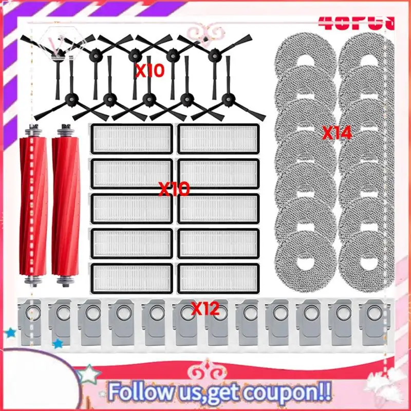 

Durable 48PCS Brush Filter Dust Bag And Mop Cloth Kit For Roborock Qrevo Pro Qrevo Maxv Qrevo S Vacuum Cleaner Replacement Parts
