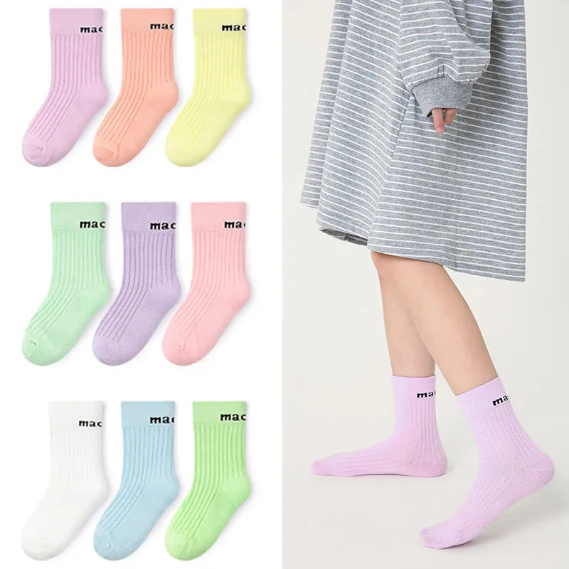 

Baby Toddlers Socks Cotton Socks Candy Color Soft Solid Crew Socks Kids Girls Spring Summer Socks 3 Pairs/lot