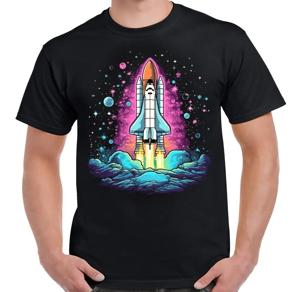 Space Shuttle Color Blast Off Adult Shirt High Quality 100%Cotton Short Sleeve