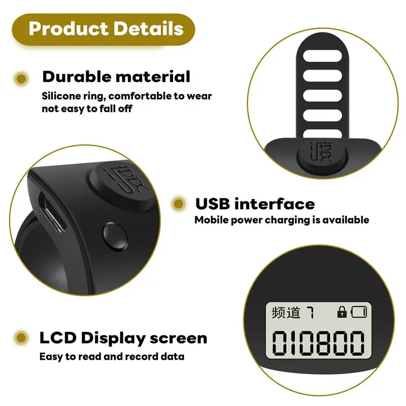 LICE-Mini Digital LCD Electronic Finger Ring Hand Tally Counter 6 Digit Rechargeable Counters Clicker