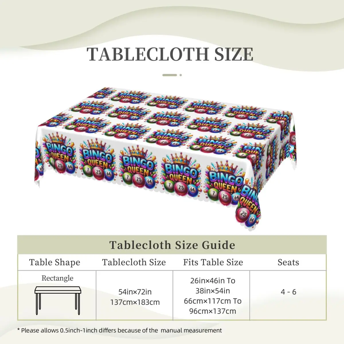 Bingo Queen Best Player Of Vacation Bingo Rectangular Tablecloth Oilproof Table Cover for Festival Party Decorations Table Cloth