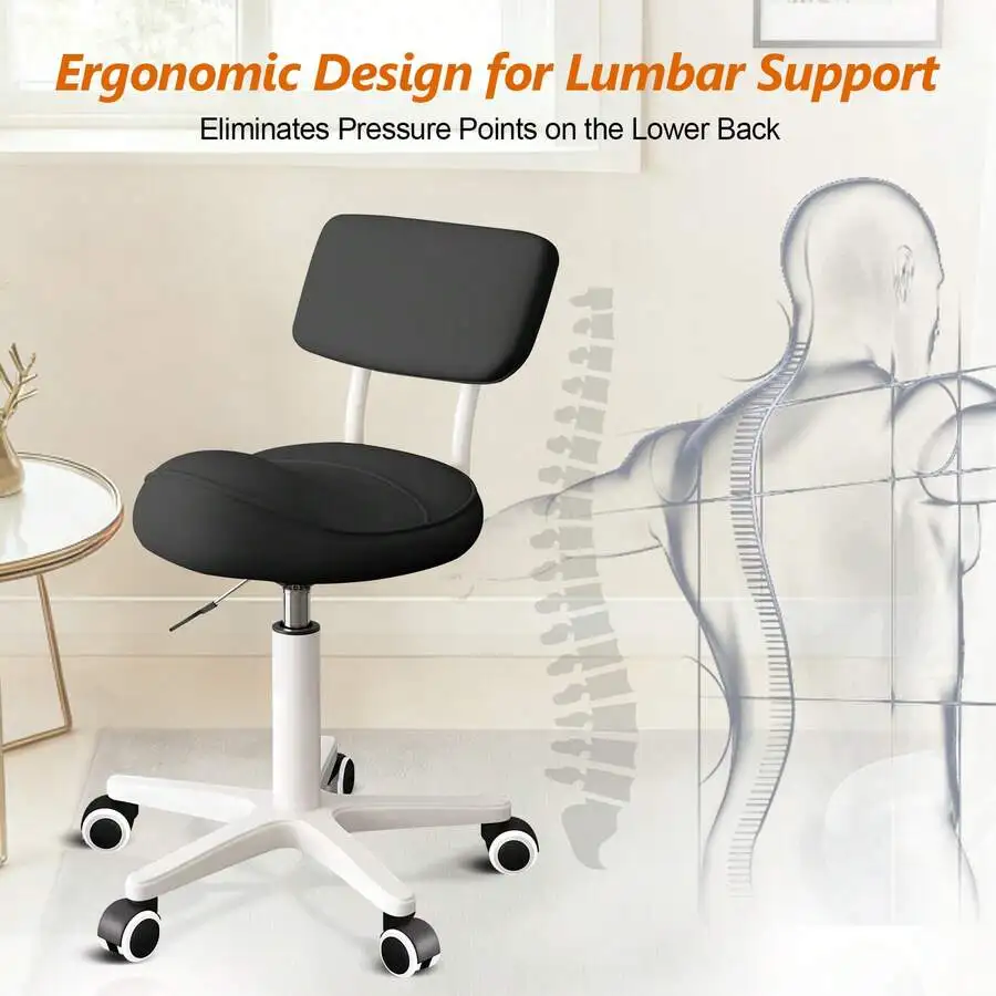Adjustable Height Swivel Stool, Ergonomic Rolling Chair With Thick Sponge Padding, Comfortable Wheels For Office And Home Use