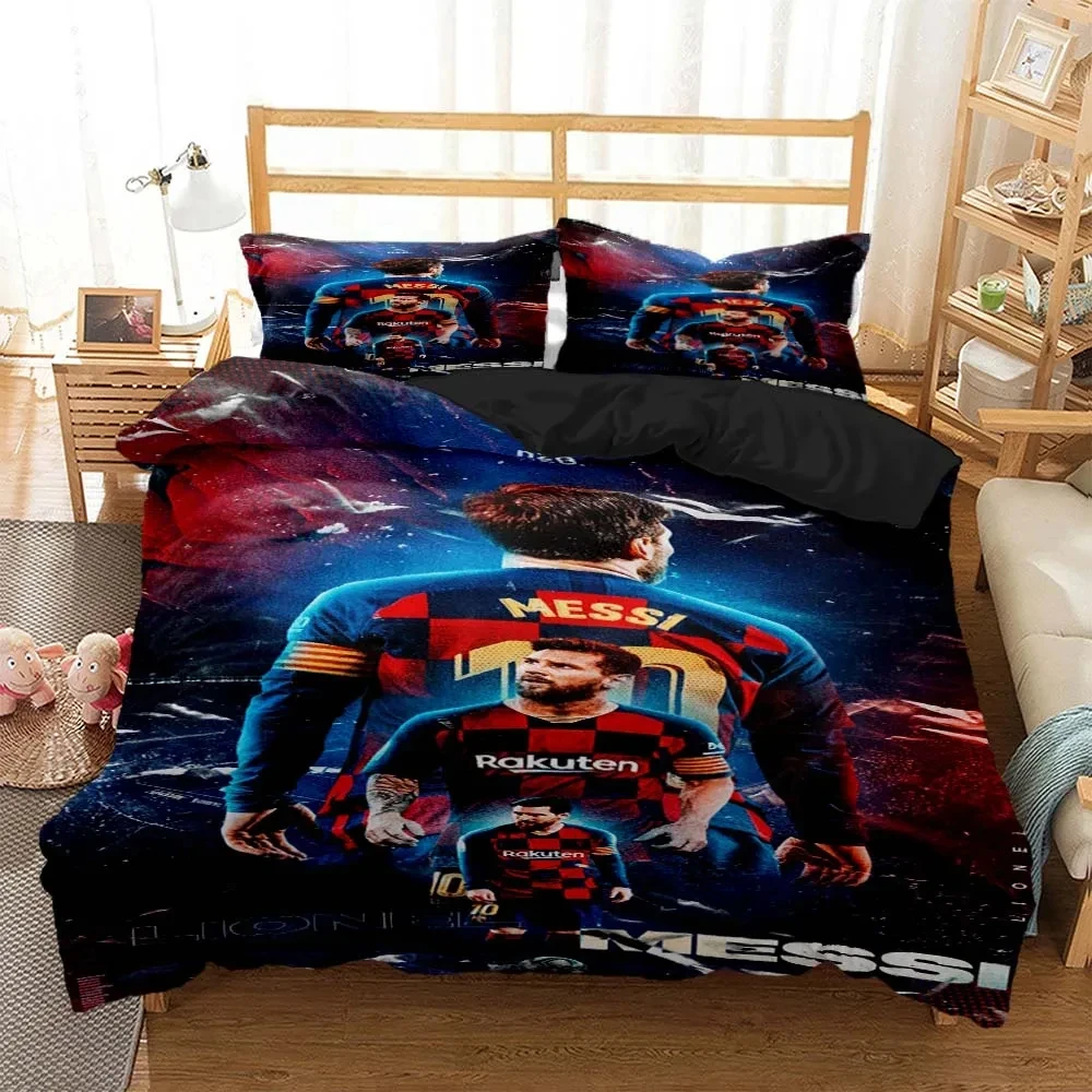 Imagem -03 - Football Star Print Bedding Conjunto para Meninos e Meninas Capa de Edredão Fronha Têxtil Doméstico Gêmeo Queen Size Adulto Cama No.10 3d