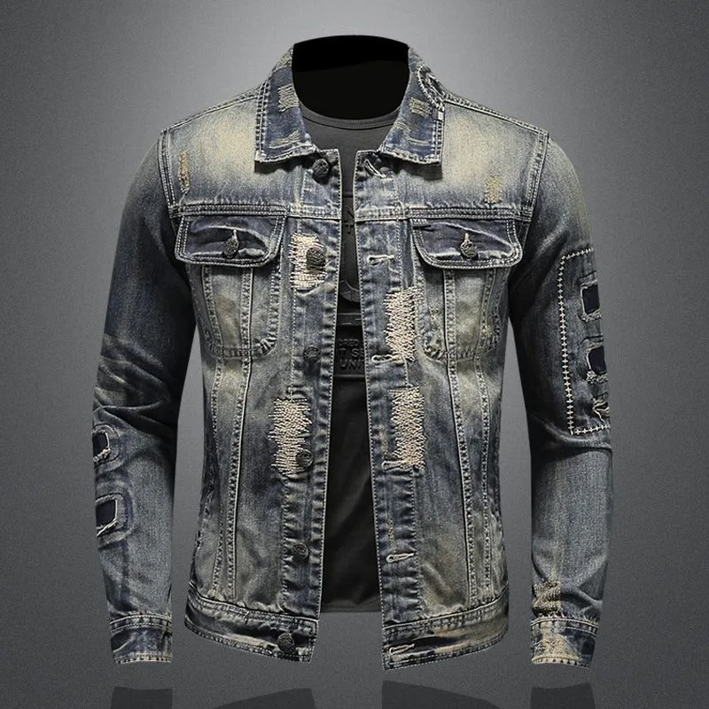 2023 Spring and Autumn New Fashion Trend Ripped Vintage Jeans Jacket Men\'s Casual Loose Comfortable High Quality Plus-Size Coat