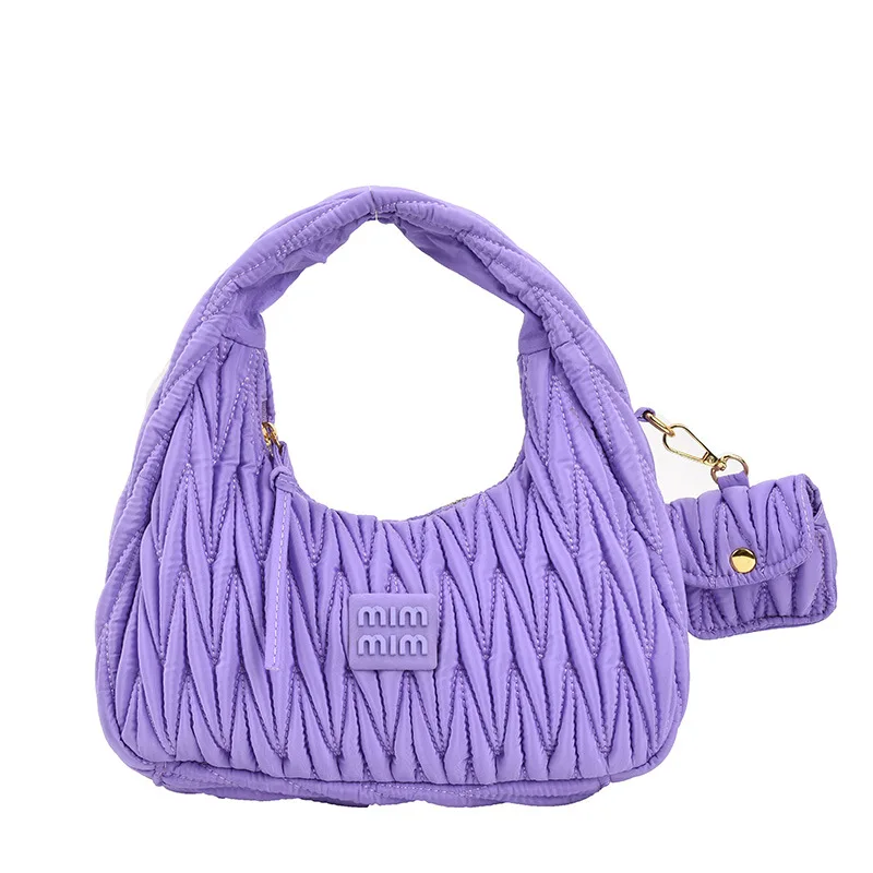 Hundreds Bag 2024 Trendy Texture Pleated Underarm Bag Casual Retro Handbag ins Simple Fashion Women\'s Bag