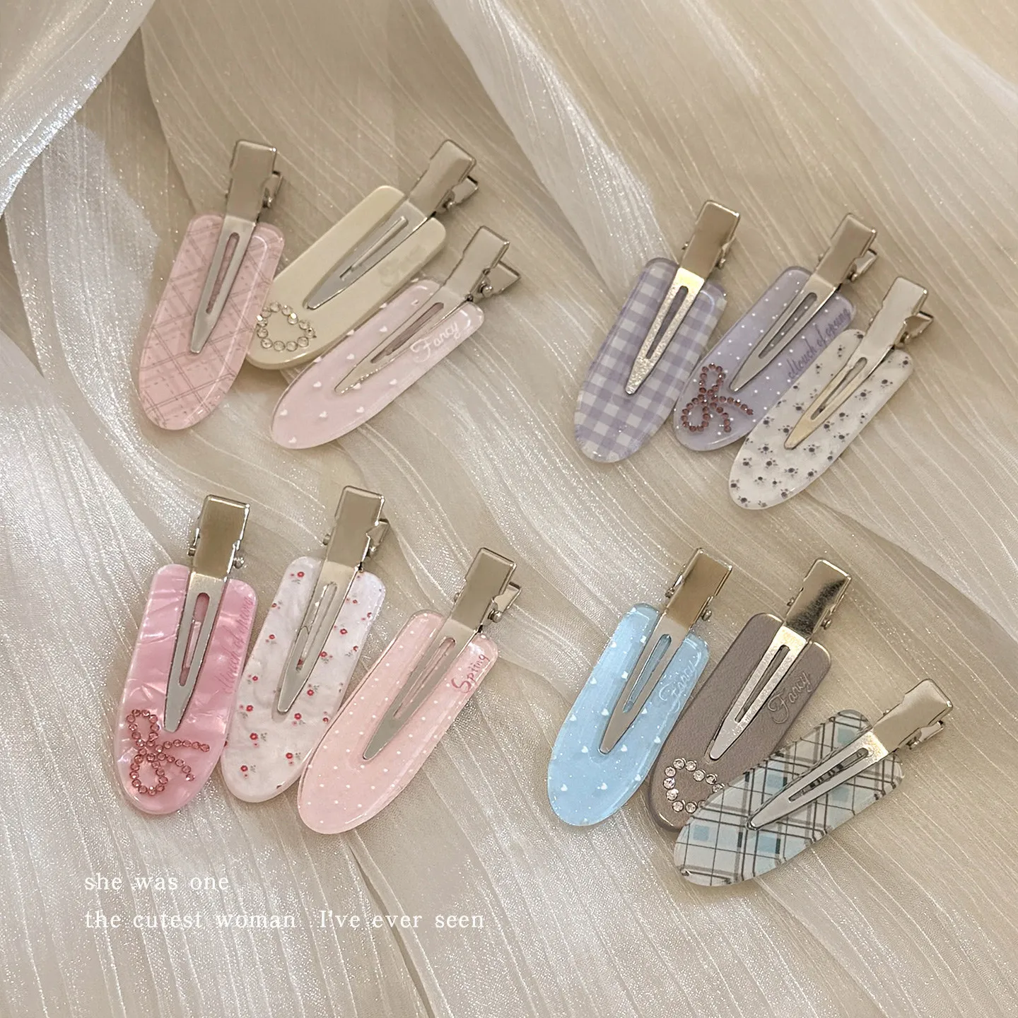 Hair Clips No Crease Checkered Bow Korean Style Cute Multicolor for Girls Women Bangs Side Clip Sturdy Plastic Accessories