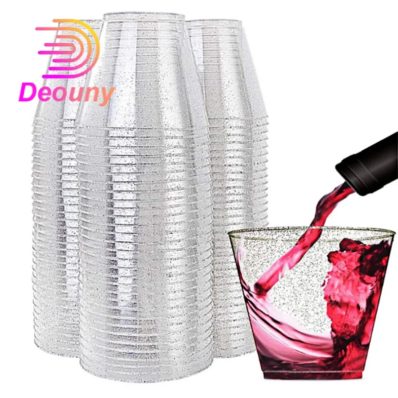 50/100 pcs, 9oz Clear Disposable Plastic Cups,270ML PET Crystal Wine Glasses BPA Free Ultra Clear, For Iced Coffee, Cold Drinks.