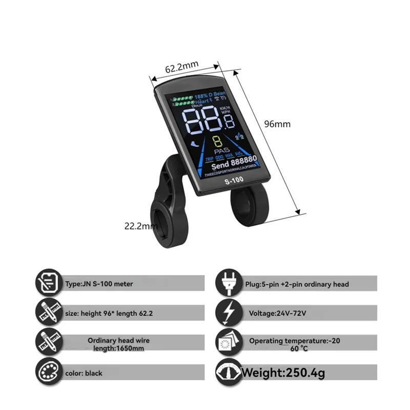 S-100 Electric Bike LCD Display Dashboard SM5+2PIN +20A 36V/48V Sine Wave Controller For Mountain Bike Modification Kit-N34R