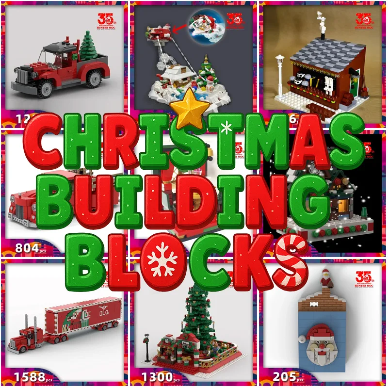2025 Christmas Block Build - Vacation House & Xmas Train Puzzle with Santa for Adult Christmas Village Sets
