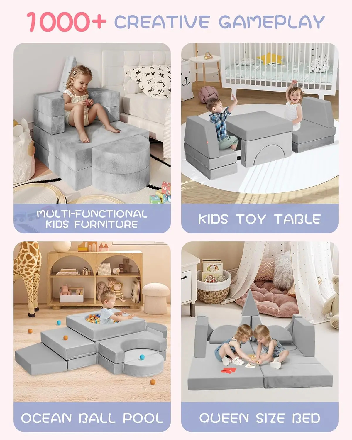 Sofa anak Modular, sofa anak untuk balita & anak, sofa balita, sofa anak, kit bangunan Fort untuk furnitur ruang bermain,