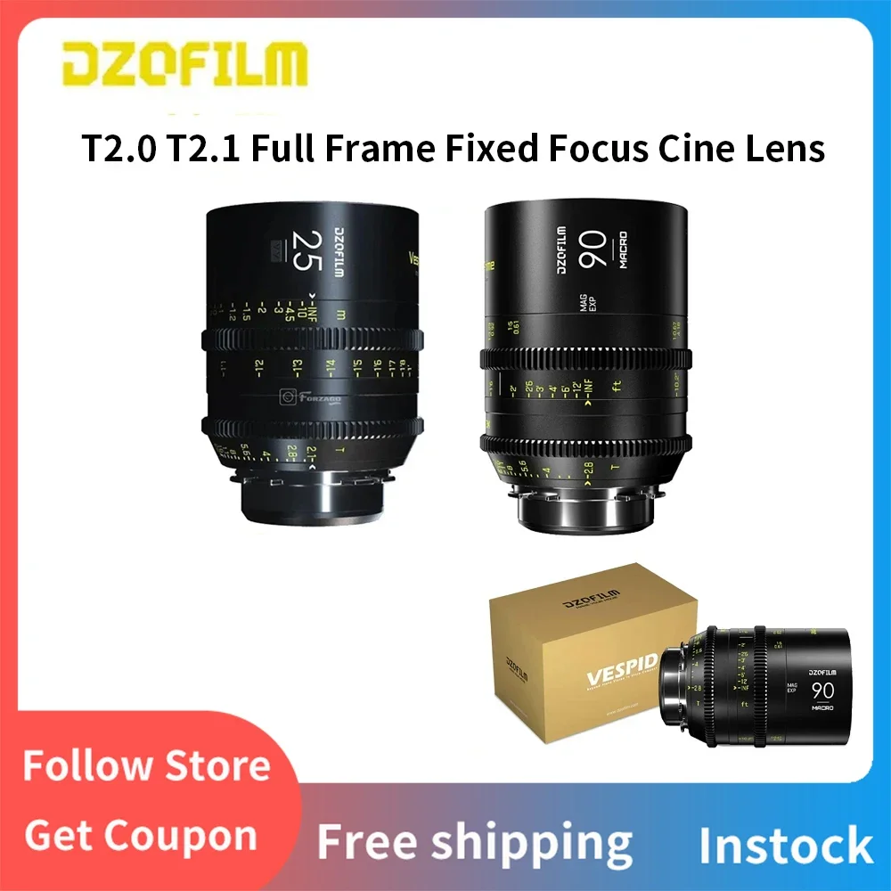 

DZOFilm VESPID Full Frame Fixed Focus Cine Lens T2.1 F2.0 16mm 25mm 50mm 90mm Lens PL or EF Mount for Photographer Film Shooting