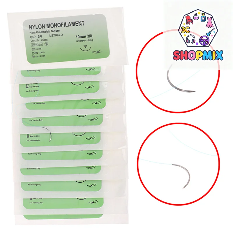 

12Pcs Polypropylene Monofilament Medical Thread Needle Surgical Suture Training thread suture practice kit