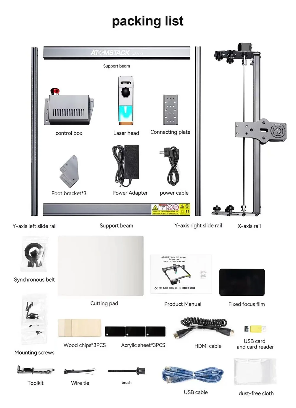 ATOMSTACK X7 S10 A10 Pro 50W Laser Cutting Machine Set 850*410mm Working Size Marble Metal Carving Wood CNC Engraving Machine