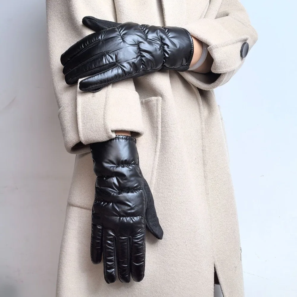 Waterproof Suede Down Cloth Driving Gloves Soft Warm Winter Cycling Gloves Thicken Vintage Touch Screen Gloves Skiing