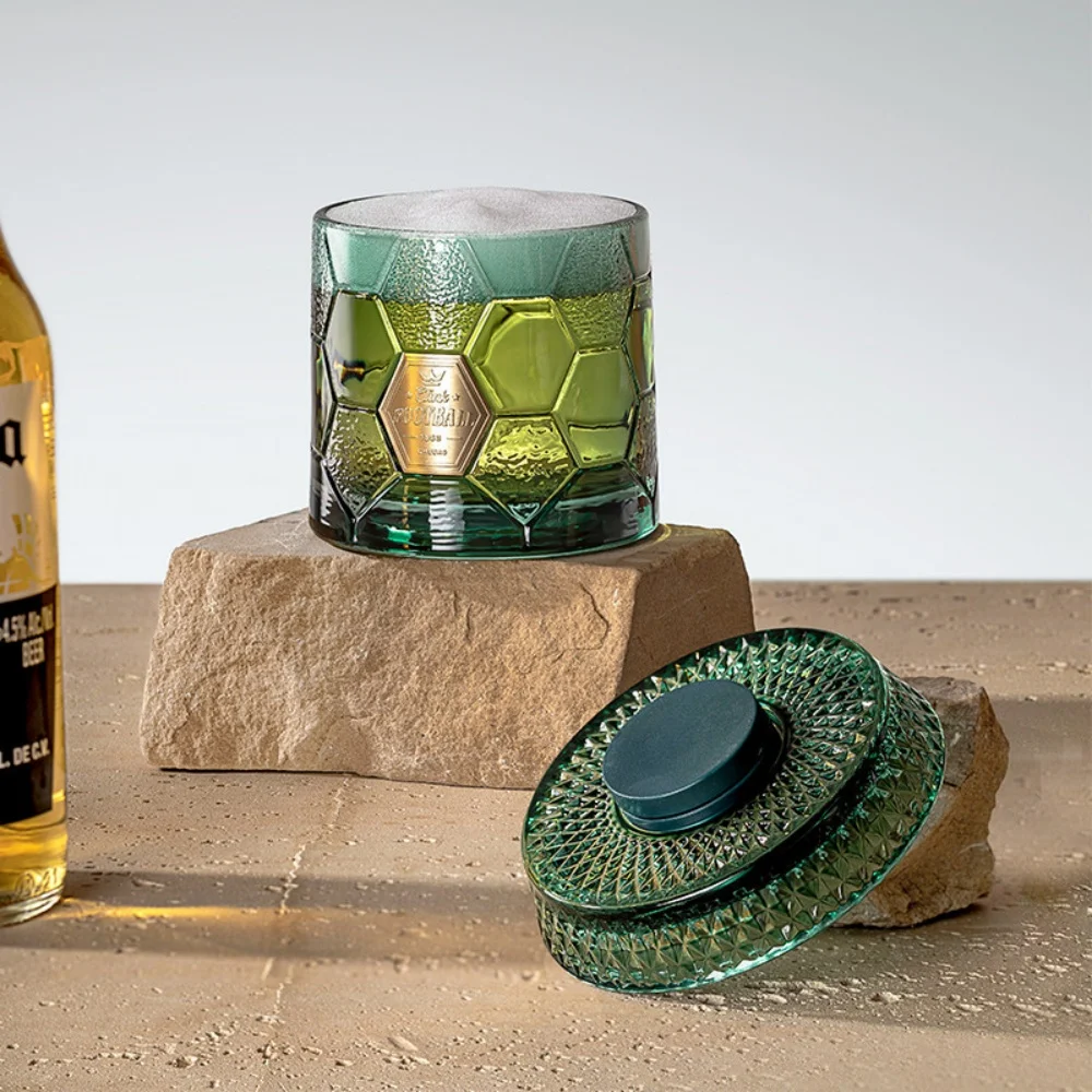 Football Whiskey Glasses Rotatable Tumbler Crystal Glass Cup Drinking Glasses with Creative Coasters for Scotch,Bourbon,Cocktail 4