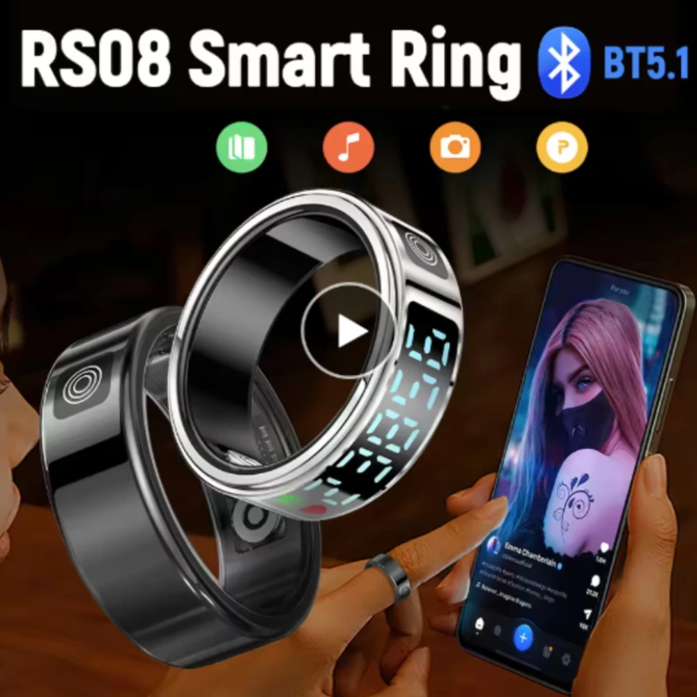 

New RS08 Smart Ring Heart Rate Health Monitor 5ATM Waterproof Multi Sport Modes Blood Oxygen Sleep Monitoring for Android/iOS