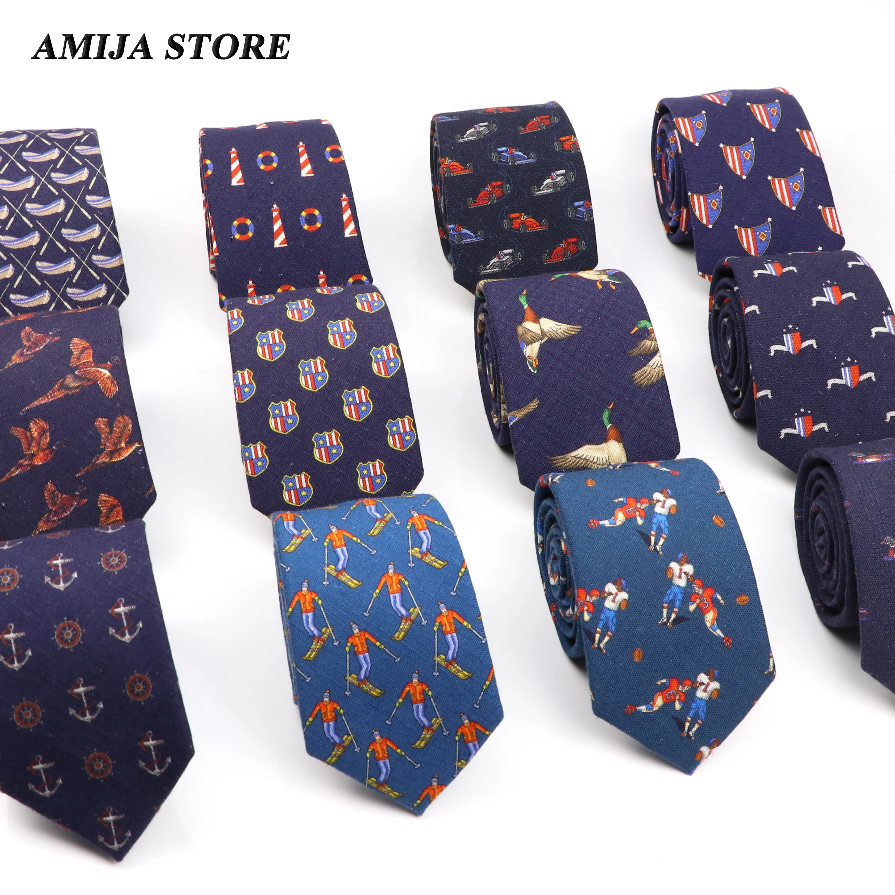 

Blue Pattern Tie For Men Design Cotton Neck Ties For Wedding Ski Golf Casual Necktie Daily Suits Flower Print Neck Ties Cravat