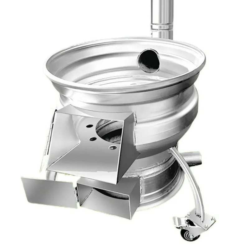 Household wood-burning car wheel hub steel ring transformation of firewood-coal dual-purpose pot stove