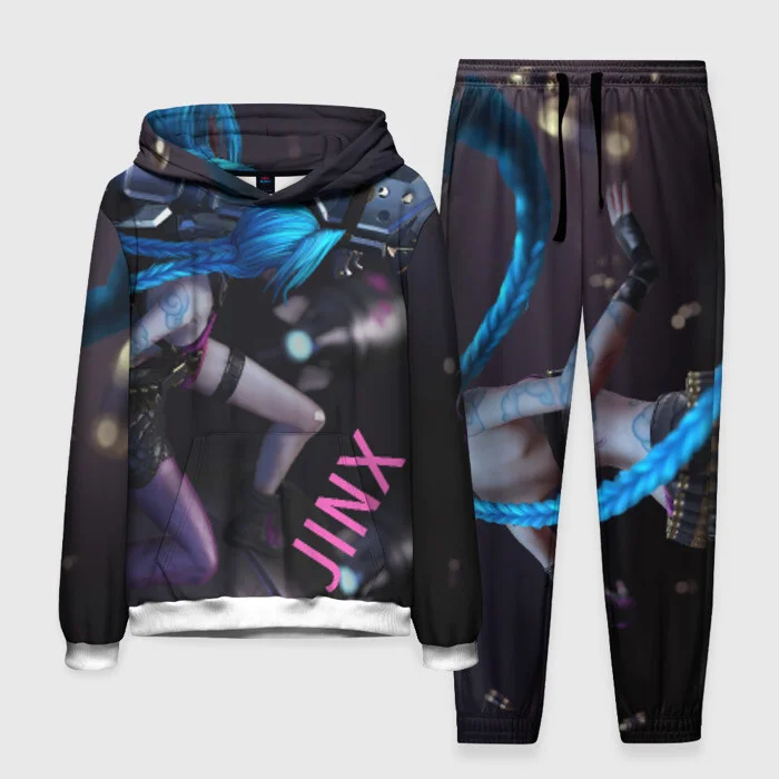 New Anime Arcane League Jinx Graffiti Hoodie Jogger Set
