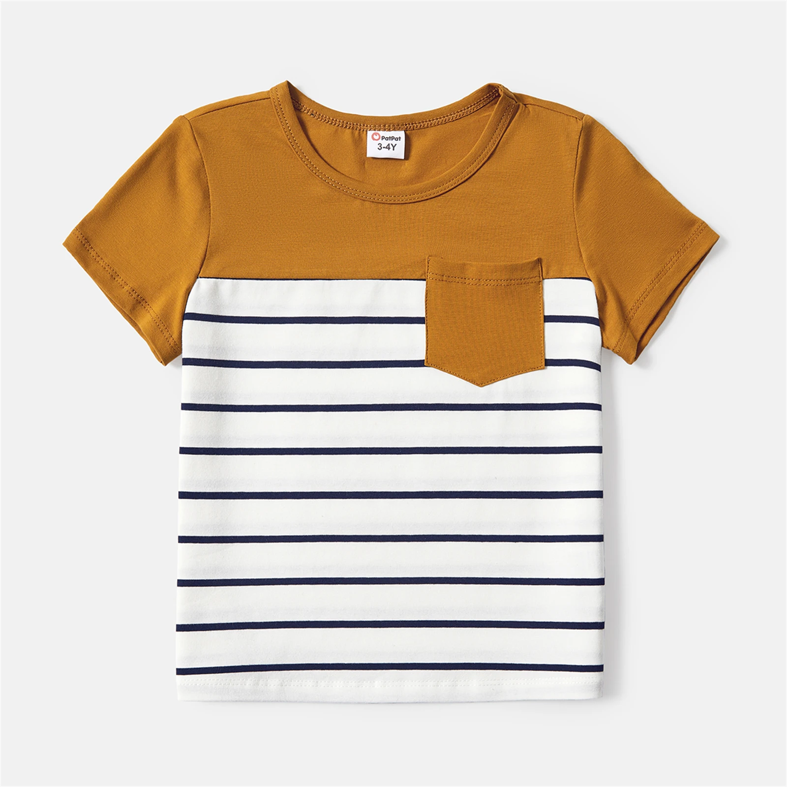 PatPat Family Matching Outfits 95% Cotton Striped Off Shoulder Belted Dresses and Short-sleeve Colorblock T-shirts Sets