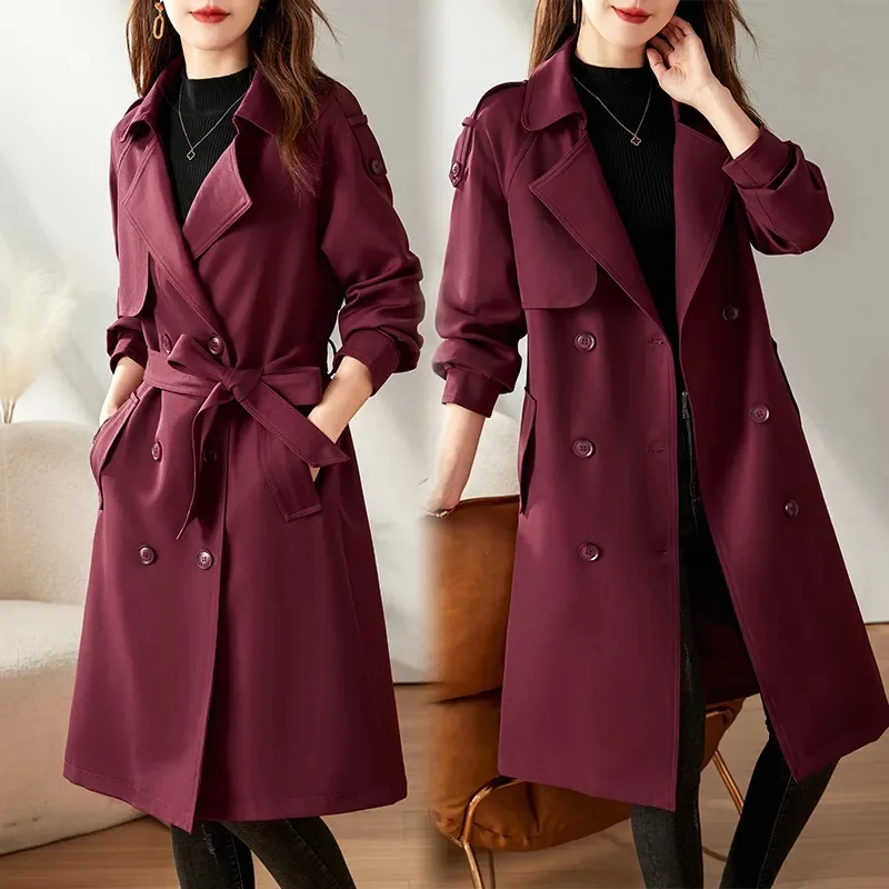 Lining Trench Coat Women Spring Autumn2027New High-Grade   Windbreaker Jacket Fashion Temperament Outerwear Tide Female Overcoat