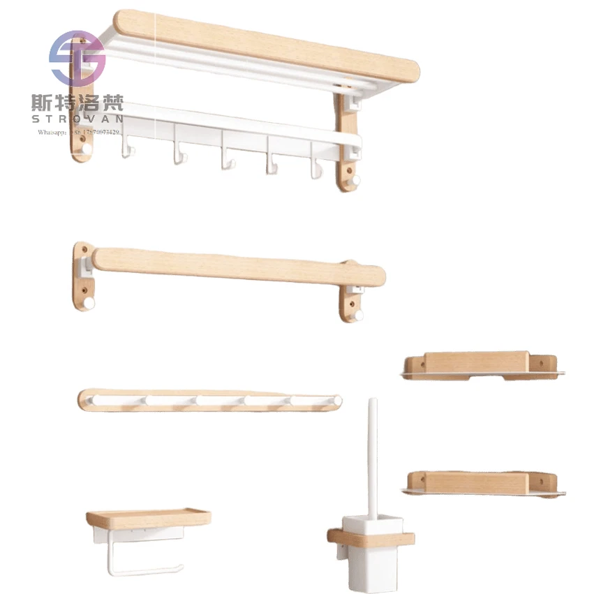 

Bathroom furniture teak sanitary hardware home towel rack shelf fittings solid wood shelves accessories for bathroom toilet kit