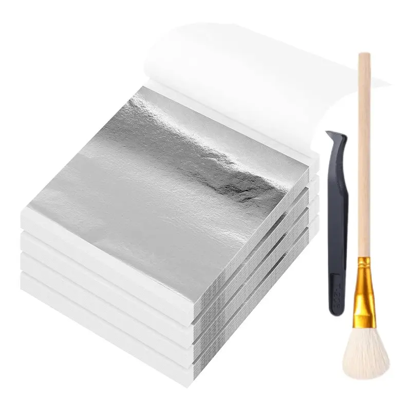

【NOW SAVE】Gold Leaf Sheet 3.5 Inch Imitation 400PCS Set, Art Foil With Brush And Nipper For Painting Gilding