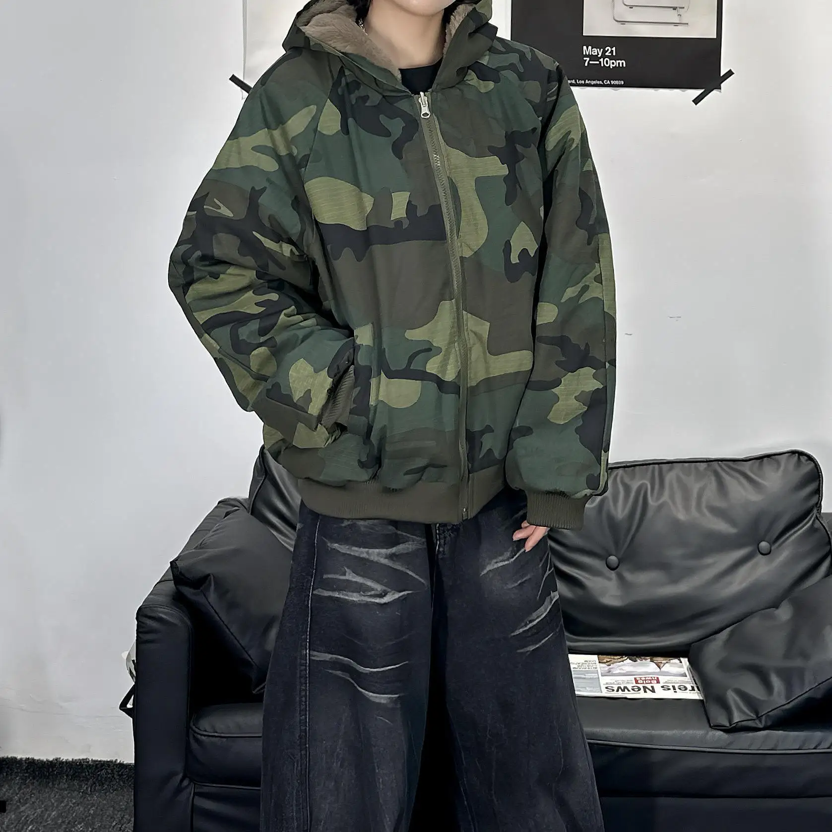 

American High Street Y2k Jacket Men'S Autumn And Winter New Style Fashion Trend Leisure Versatile Slim Camouflage Cotton Jacket