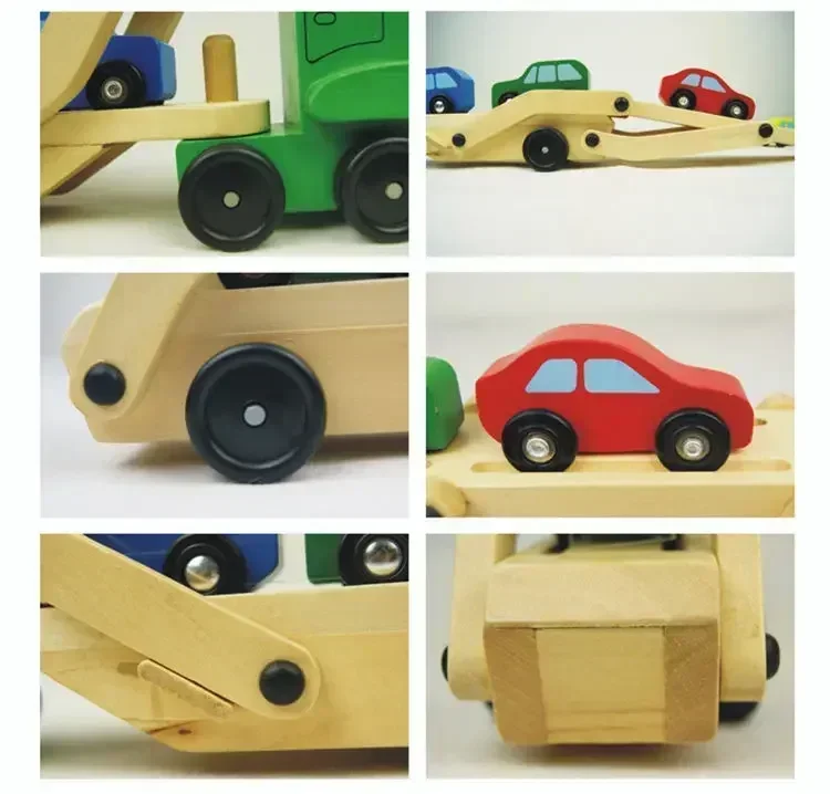 Educatieve Diecasts Grappige DIY Houten Vrachtwagen Speelgoed Dubbeldeks Trailer Automodel Vroege Kleurrijke Voertuigblokken Set Kinderen Cadeau