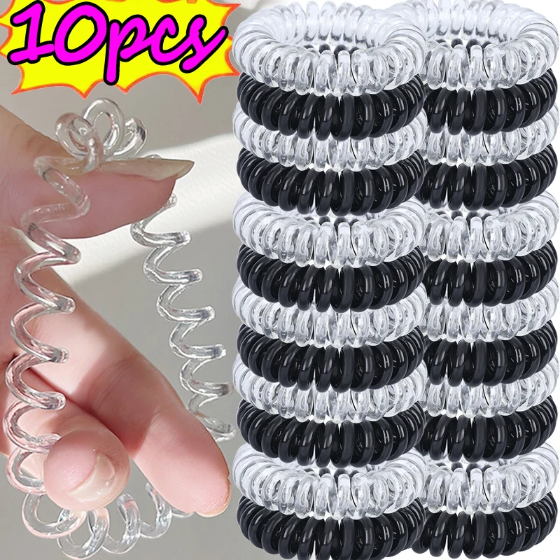 Telephone Cord Bobbles No Trace Black Large Spiral Hair Ties 4.5cm Spiral HairBands Coil Headwear Rope Strong Hold Waterproof