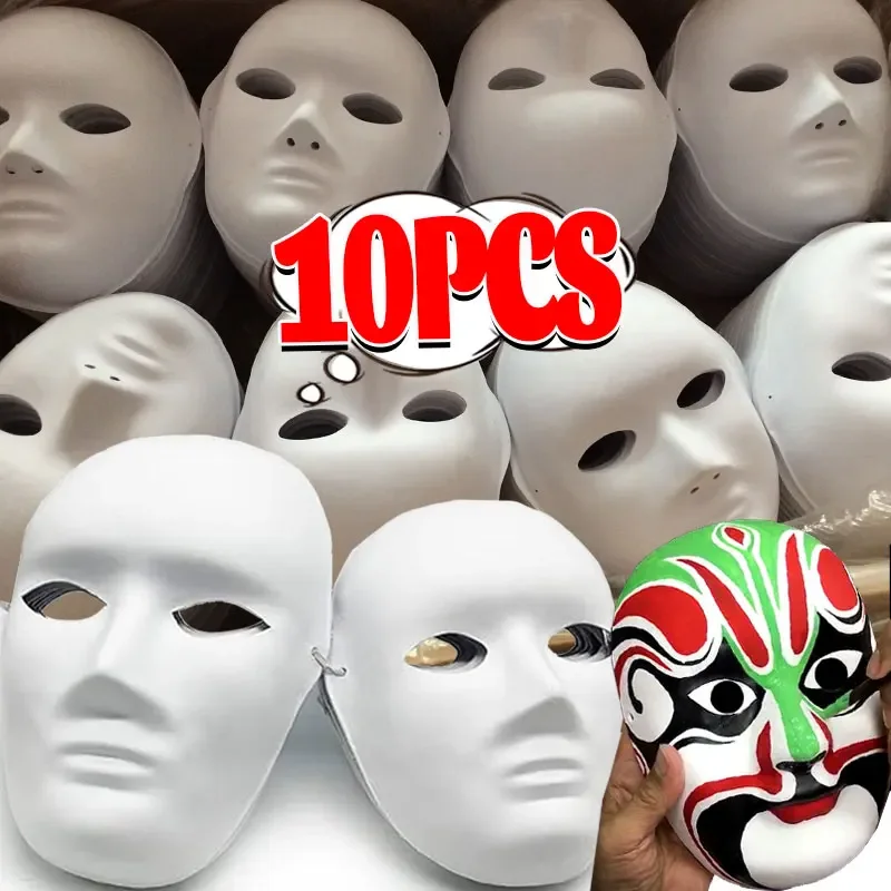 10 pièces Halloween bricolage fête visage d'horreur complet femmes hommes masques papier blanc blanc Cosplay peintable Couple demi Mache enfants artisanat