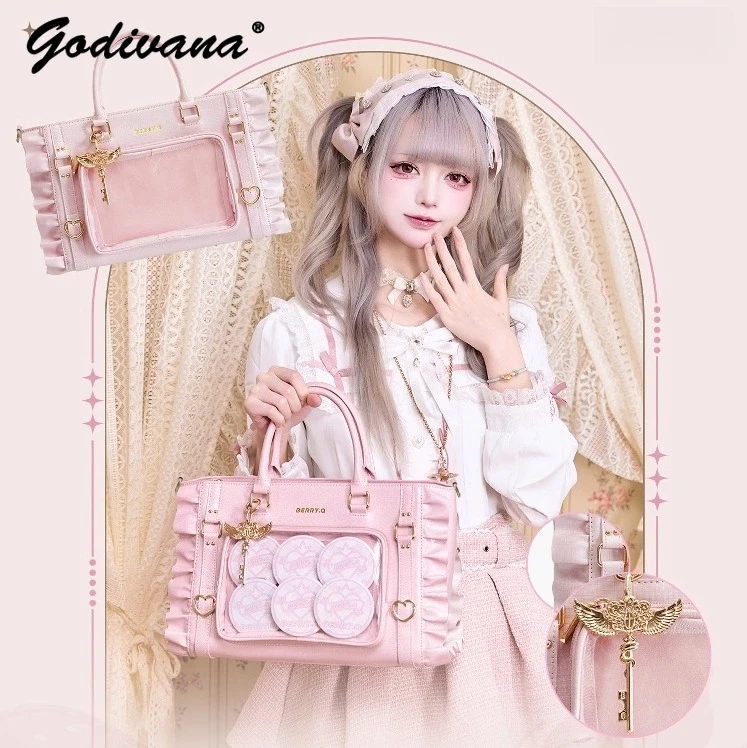 

Pain Bag Original Sweet Girl Women's Lolita Handheld Pink Crossbody Pearlescent Tote Bag Commuting Large Capacity Handbags