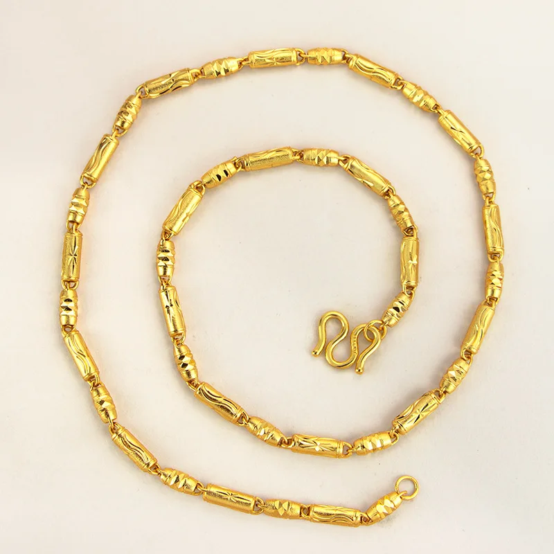 9999 gold solid hexagonal round pearl chain - classic trendy men's wedding jewelry necklace