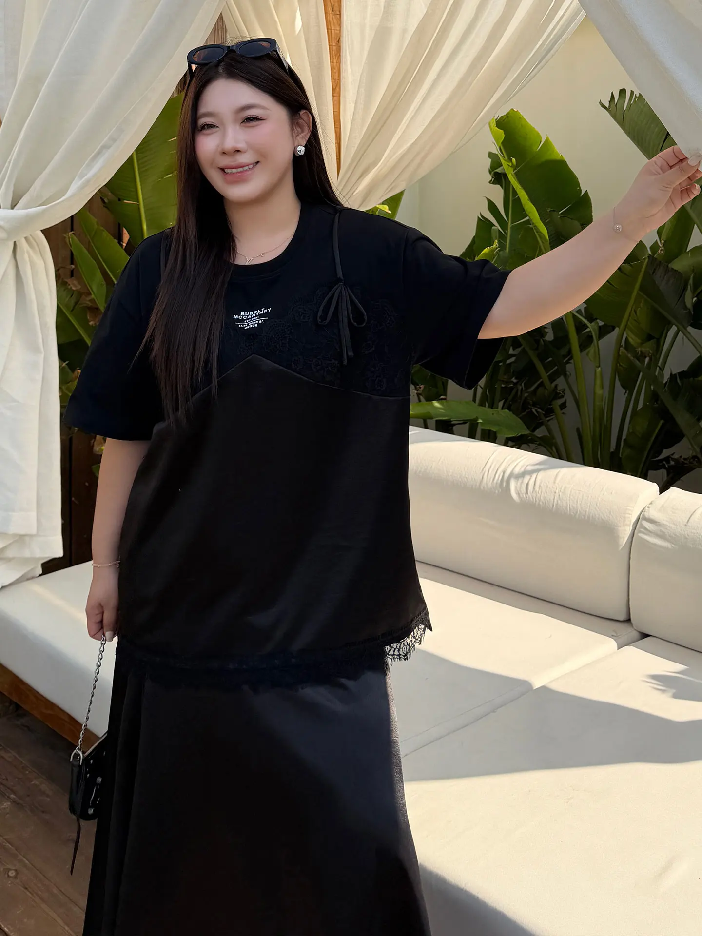 

plus Size Women's Lace Trim T-Shirt Casual Style Loose Fit Short Sleeve Printed Slimming Effect Summer New Arrival Top