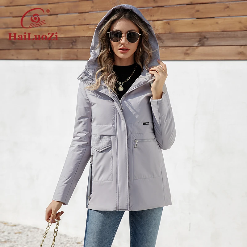 HaiLuoZi 2023 New Spring Women Jacket Short Slim Windproof Female Parkas Hooded Quilted Outwear Quality Zipper Women\'s Coat 3365