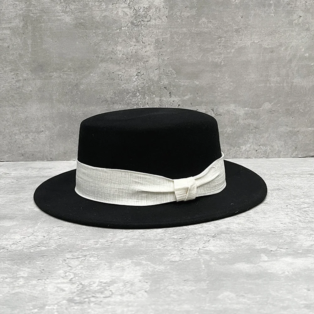 Cappello in feltro di lana piatto beige stile francese autunno e inverno per donna, versatile e alla moda, cappello a tesa larga retrò britannico