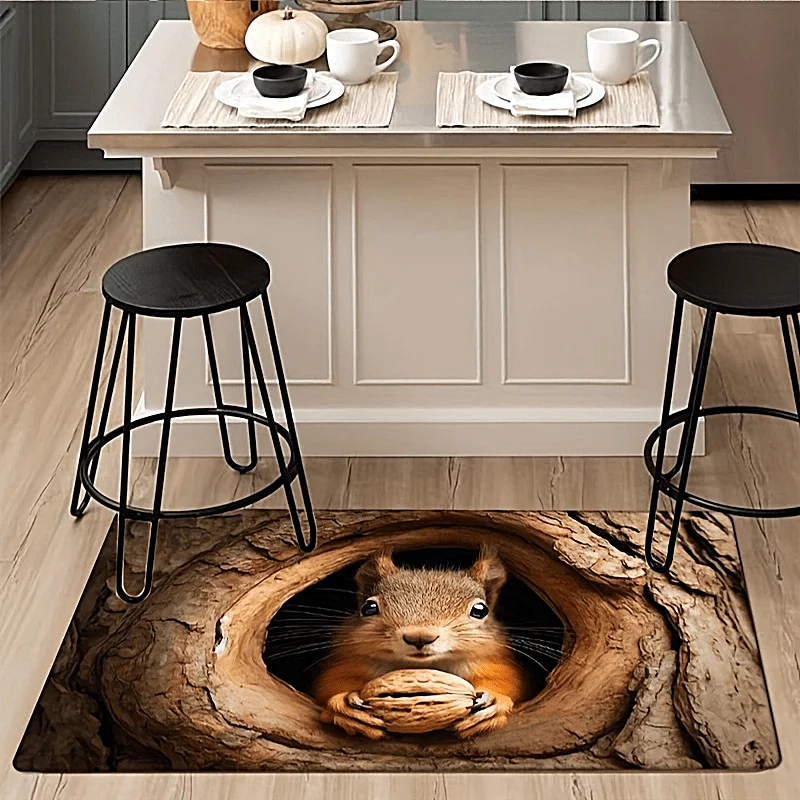 VIKAMA Adorable Squirrel Rug Soft to the Touch, Machine Washable Entranceway Bedroom Decor Warm and Cozy Home Accent