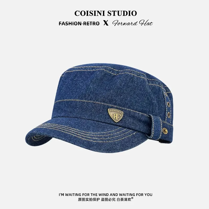 Retro Tooling Style Denim Flat-topped Baseball Caps for Men and Women Autumn Street Trend Versatile Casual Equestrian Hats