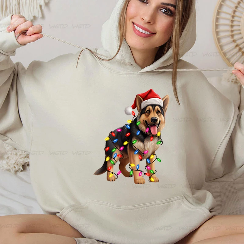 Christmas German Shepherd Hoodie Women Fashion Creative Animal Dog Lover Hooded Classic Long Sleeve Merry Christmas Sweatshirt