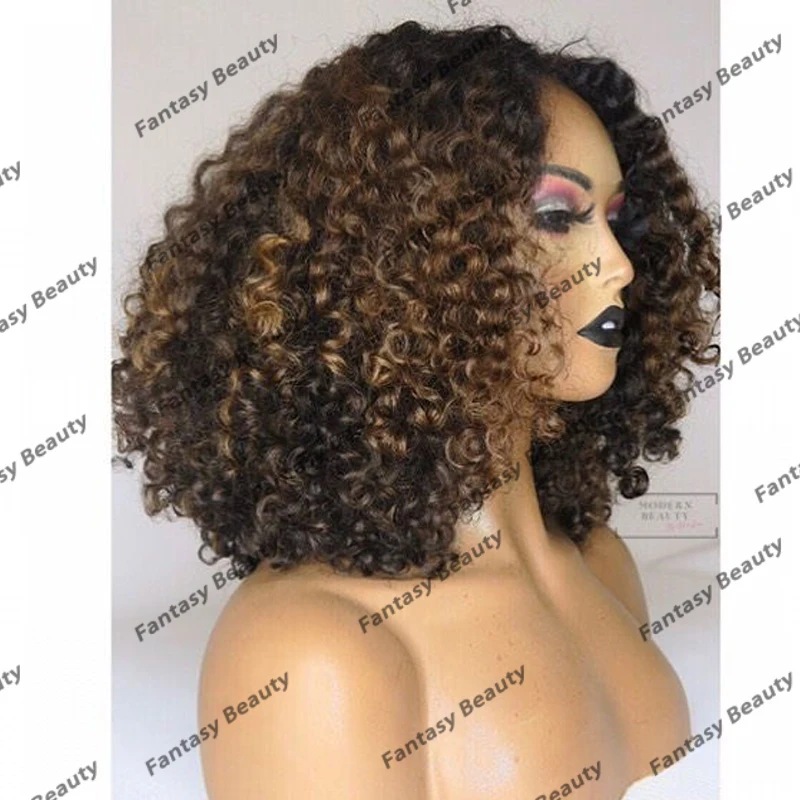 Glueless Ombre Dark Brown Afo Kinky Curly 100% Human Hair 13x6 Lace Front Wigs for Black Women Full Lace Wigs with Baby Hair