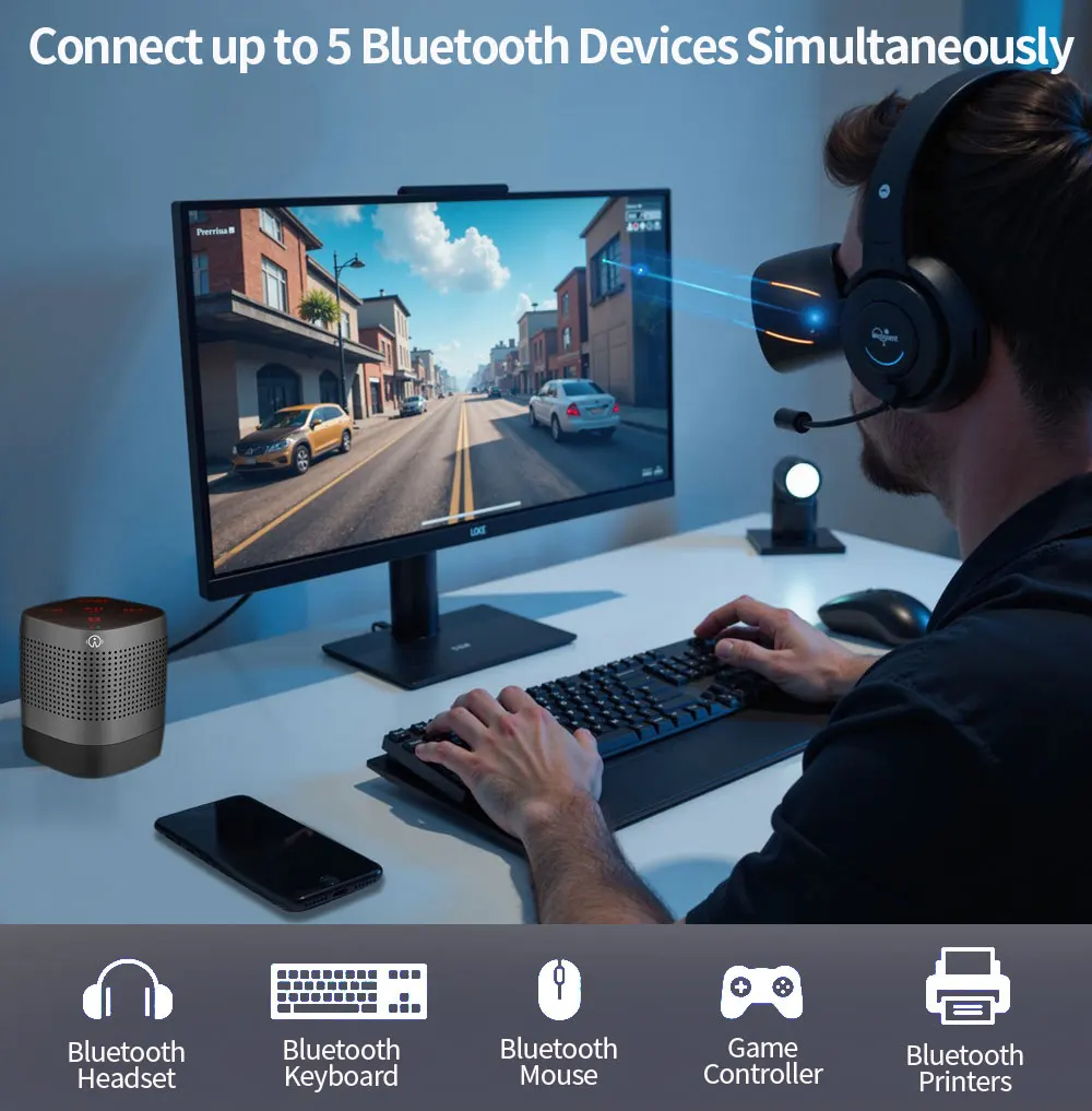 อะแดปเตอร์ดองเกิล USB บลูทูธ 6.0 บลูทูธ 5.4 ตัวส่งสัญญาณไร้สาย ตัวรับสัญญาณสำหรับพีซี วินโดวส์ 11/10/8.1 สำหรับคีย์บอร์ด/เมาส์/หูฟัง