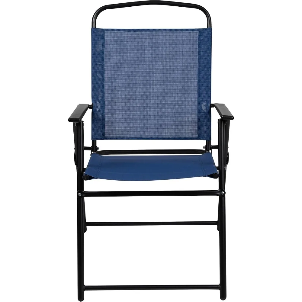 طقم حديقة فناء كحلي مكون من 6 قطع من EMMA + OLIVER مع طاولة ومظلة و4 كراسي قابلة للطي