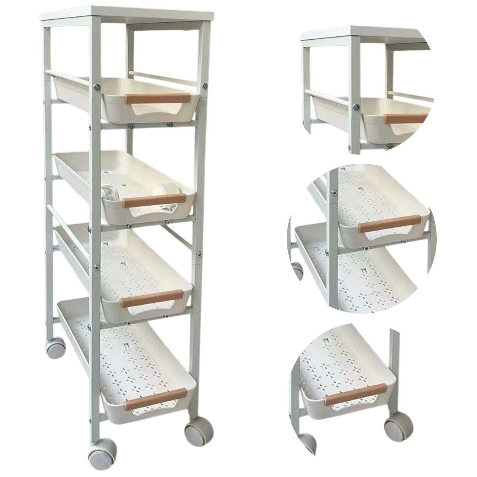 

4-уровневая узкая тележка для хранения с выдвижными корзинами и колесами, металлическая тележка-органайзер для дома, офиса, кухни, ванной комнаты, прачечной