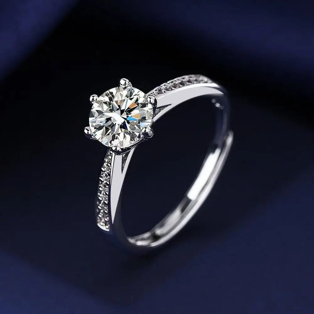 Mosang Stone Imitation Diamond Ring Women's Closed Six Claw Diamond Rings Wedding 1 Carat Wedding Proposal Luxury Ring