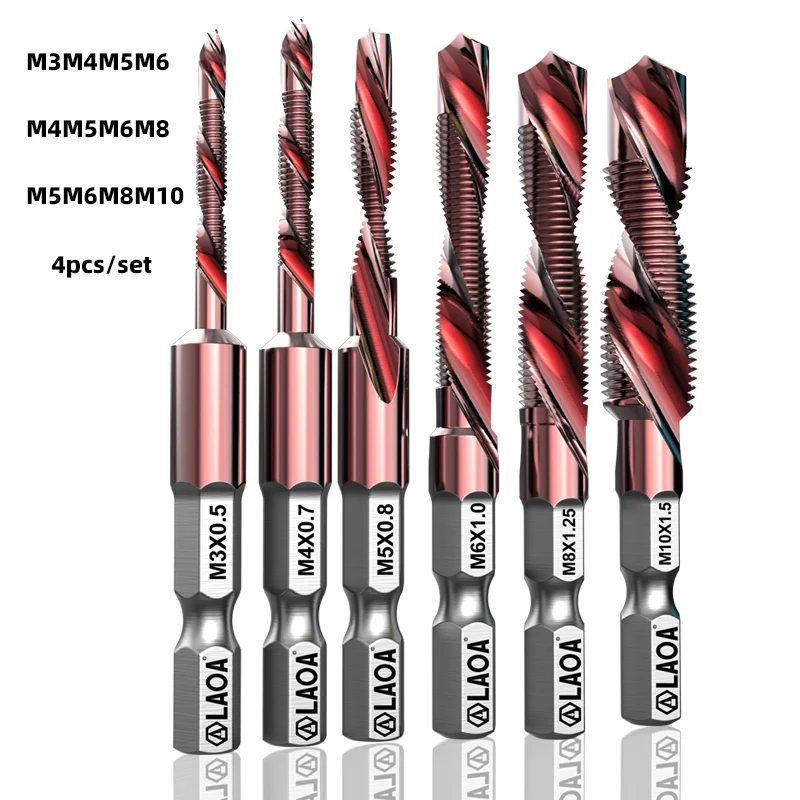 LAOA M35 Cobalt Tap Drill Spiral Compound Tap 4pcs Industrial Thread Tap For Power Tool Metal Drilling Tapping Hardware Cut Tool