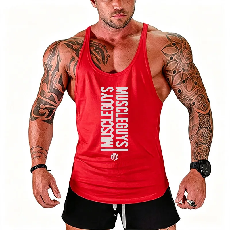 Muscleguys Running Vests Mens Y-Back Gym Stringer Tank Tops Cotton Bodybuilding Sleeveless Shirt Muscle Workout Fitness Singlets